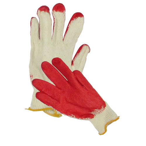 Polyester Knit Gloves Finger Red Coated {10 PR.}